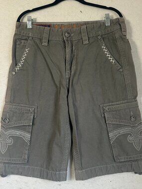Rock Revival Mens Shorts, gray Size 34 x 24 cargo fleur de lis embroidery